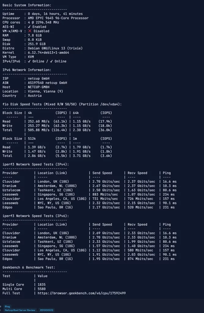 Netcup VPS benchmark and performance testing results