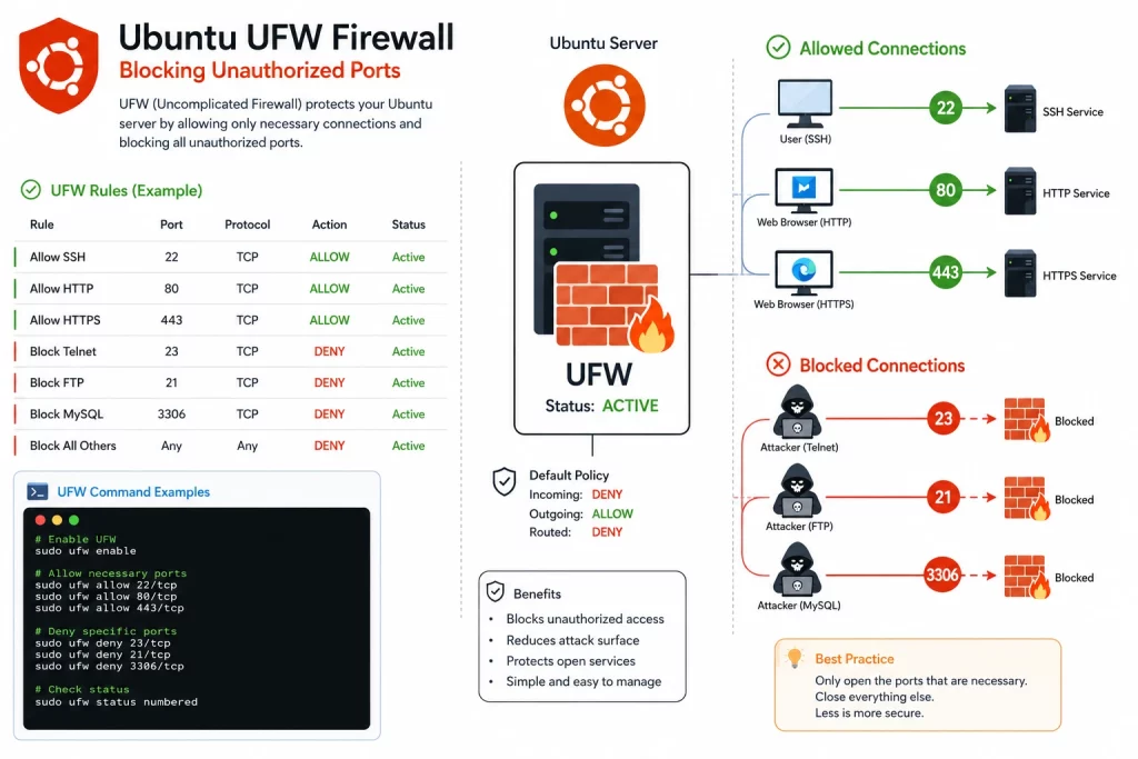 Ubuntu UFW firewall configuration blocking unauthorized ports