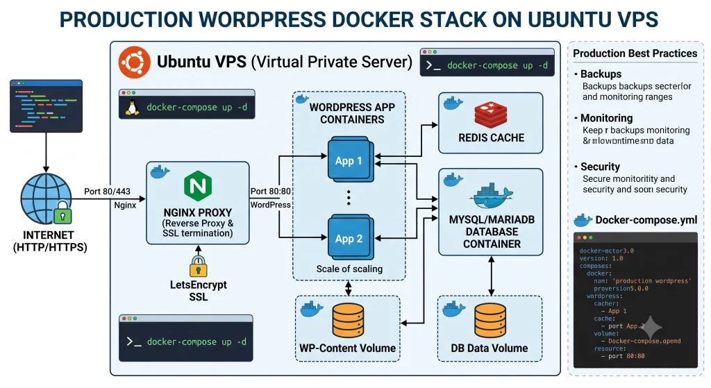 Production WordPress Docker stack on Ubuntu VPS with Nginx Proxy